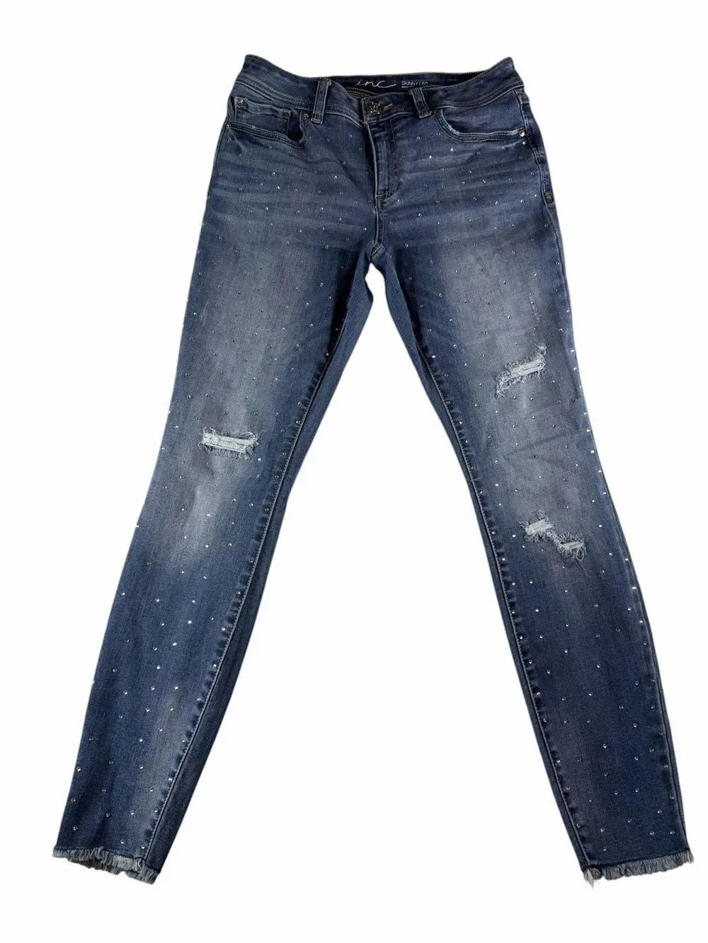 Inc Denim Skinny Leg Regular Fit Crop Studded Front Distressed Jeans Size 6